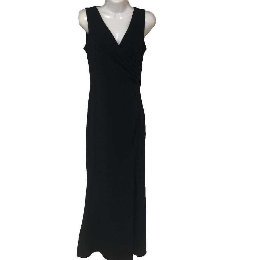 Woosea Black Maxi Dress Whimsigoth Witch Deep V Leg Slit Goth Minimalist Women S